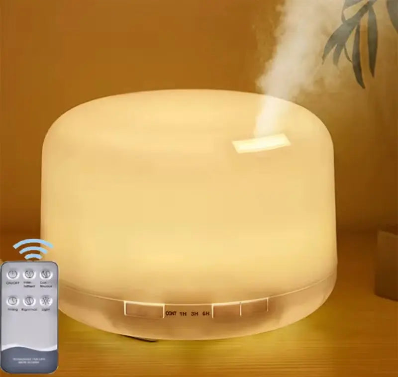 Humidifier with remote control on a wooden surface